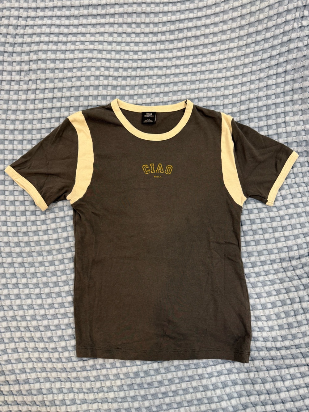 Ciao Graphic Contrast Trim Women’s T-Shirt - Charcoal & Cream